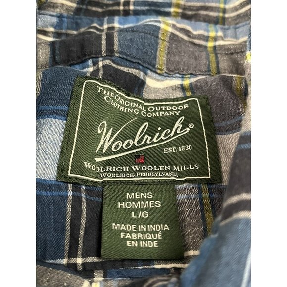 Woolrich Shirt Mens Large Blue Plaid Button Down Lightweight - Picture 4 of 6